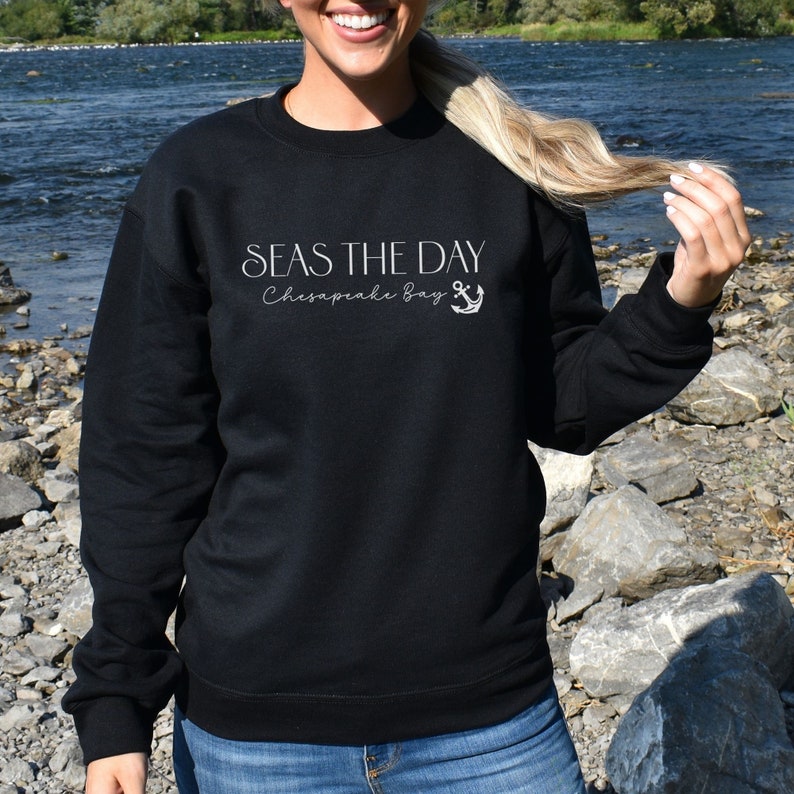 CUSTOM Boat Name Sweatshirt, Personalized Boating Location Crewneck, Lake River Bay, Custom Boat Shirt, Nautical Sweater, Boat Owner Gift Black