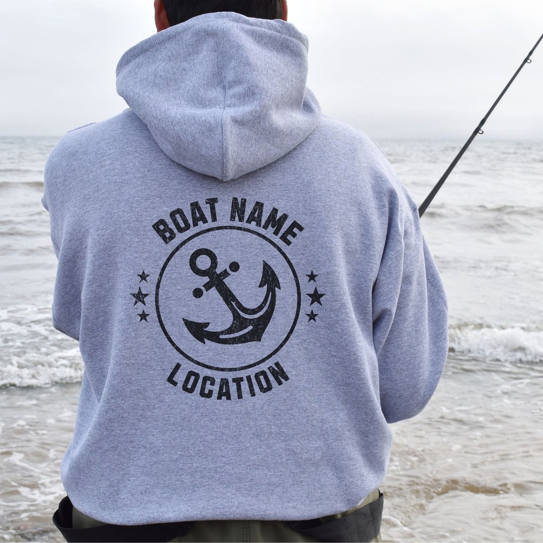 CUSTOM Boat Name Anchor Hoodie, Personalized Boating Hooded Sweatshirt