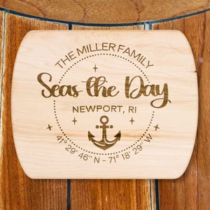 Nautical Cutting Board, Custom Laser Engraved Wood Board, Anchor Coordinates Chopping Board, Boat Cheese Board, Boat Decor Gift, Boater Gift