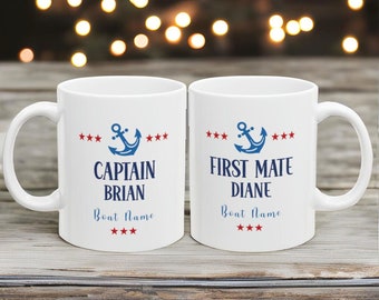 CUSTOM Captain First Mate Mug Set, Personalized Boat Name Mugs, Captain Mugs, Nautical Coffee Mug, Captain Gift, First Mate Gift, Boat Owner