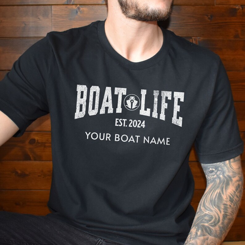 Boat Life year established with custom boat name grunge effect