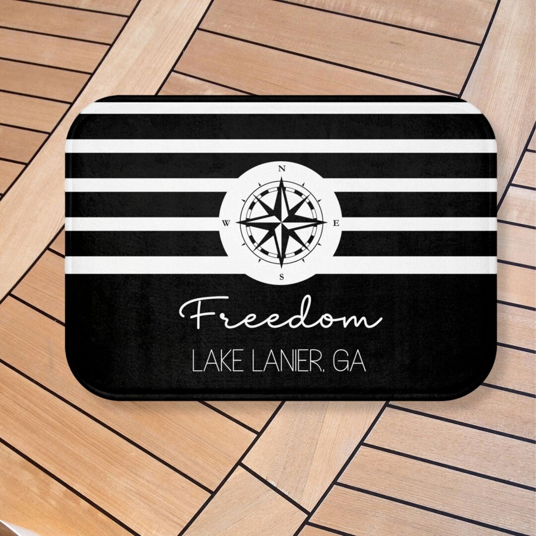 Nautical Boat Mat, Custom Boat Name Mat, Boat Compass Bathmat, Nautical ...