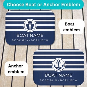 nautical boat name mat with latitude longitude coordinates boating location