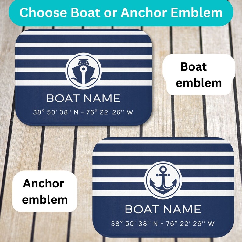 nautical boat name mat with latitude longitude coordinates boating location