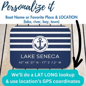 custom boat name mat with LAT LONG GPS coordinates boating location