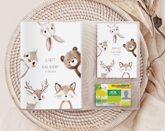 Vaccination certificate cover and U-booklet forest animals, set U-booklet & vaccination certificate personalized, vaccination certificate personalized, U-booklet personalized forest animals fox