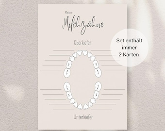 Milchzahnkalender 2 Stück beige, Meilensteinkarte Milchzähne, Zahnkalender, Milchzahn, Wackelzähne, Zahnwechsel Kinder, erster Wackelzahn