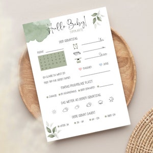 Hallo Baby Tippkarten Eukalyptus, Babyshower Spiel Set, Babyparty Ausfüllkarten , Spiel Babyparty Ausfüllkarten, Babyshower Ratespiel,Orakel