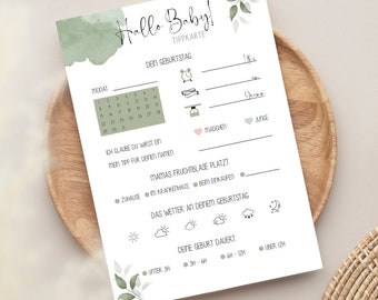 Hello Baby tip cards green, baby shower game set, baby shower fill-in cards green, game baby shower fill-in cards, baby shower guessing game, oracle