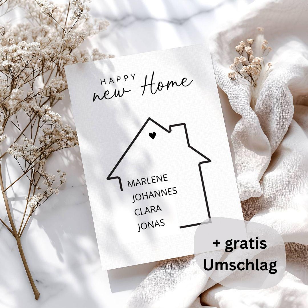 Karte Einzug | Karte zum Einzug happy new home | Karte Personalisierte ...