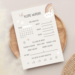Tippkarten Zwillinge, Hallo kleine Wunder, Babyshower, Babyparty Ausfüllkarte, Babyparty Zwilling, Ausfüllkarte Babyshower Ratespiel, Orakel