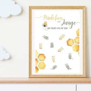 Gästebuch Biene Babyparty Poster Fingerabdruck, Gästebuch Babyshower Deko Babyparty Geschlecht, Fingerabdruck Gästebuch Gender Reveal Baby