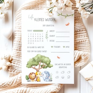 Mama-Edition, Hallo kleines Wunder Safaritiere, Alleinerziehende Mama Tippkarten Babyshower, Gender-Reveal-Karten, Babyparty Ausfüllkarte