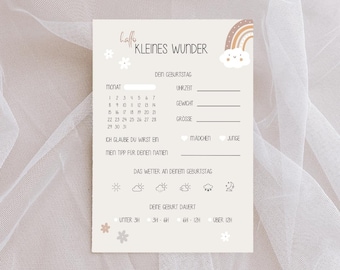 Hello Little Miracle Tip Cards Cloud, A6, Baby Shower, Baby Party Set, Neutral Tip Card, Baby Shower Fill-in Card, Baby Shower, Gender Reveal