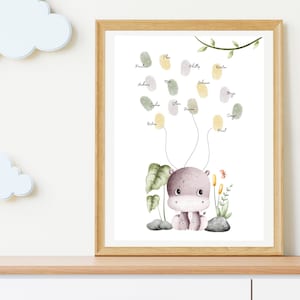 Gästebuch Nilpferd Babyparty Poster Fingerabdruck, Gästebuch Babyshower Deko Kommunion Taufe Fingerabdruck Gästebuch Gender Reveal Gästebuch