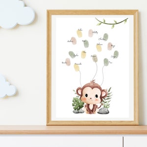 Gästebuch Äffchen Babyparty Poster Fingerabdruck, Gästebuch Babyshower Deko Taufe Kommunion Fingerabdruck Gästebuch Gender Reveal Baby Gäste