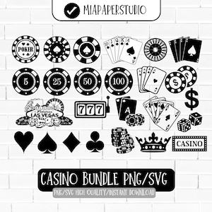 25 Casino Bundle Svg Png l Royal Flush Clipart l Cartas de Poker Vector l Vegas Svg l Cartas de Baralho Svg l Cricut l Silhueta l Download Instantâneo