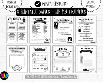 RIP Zwanziger Jahre Gesellschaftsspiele l Druckbar Tod für meine 20er Jahre l Tod für meine 20er l Beerdigung für meine Jugendaktivitäten l Spielpaket l Sofortiger Download