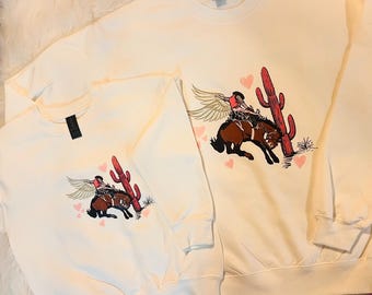 Valentine’s Day Cupid Cowboy Crewneck Sweatshirt - Mama and Mini Matching Sweatshirt - Western Valentines Day Sweatshirt
