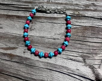 Hand Beaded Turquoise & Corral Bracelet For Baby / Toddler / Child / Adult | Western Baby Bracelet | Baby Shower Gift | Baby Bracelet