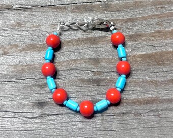 Hand Beaded Turquoise & Corral Bracelet For Baby / Toddler / Child / Adult | Western Baby Bracelet | Baby Shower Gift | Baby Bracelet