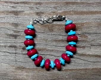 Hand Beaded Turquoise & Red Bracelet For Baby / Toddler / Child / Adult | Western Baby Bracelet | Baby Shower Gift | Baby Bracelet