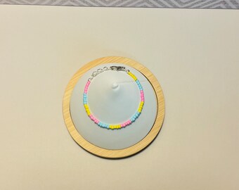 Easter / Spring Pastel Pink, Blue, Yellow, Silver  Seed Bead Baby, Toddler, Child, Adult Bracelet Mama and Mini - Baby Shower Gift