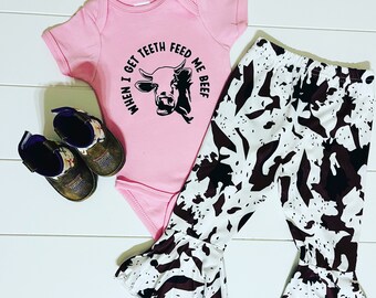 When I Get Teeth, Feed Me Beef  - Cow Baby Onesie - Western Baby Clothing - Baby - Baby Shower Gift - Baby Boy - Baby Girl