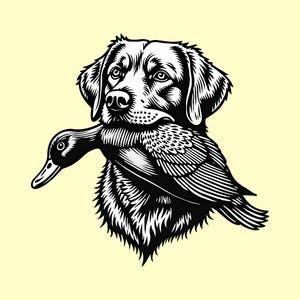 Vintage Hunting Dog with Duck Labrador Retriever Duck Hunting SVG Waterfowl Hunting Digital Art Duck Hunt Heat Transfer Bird Dog Sublimation