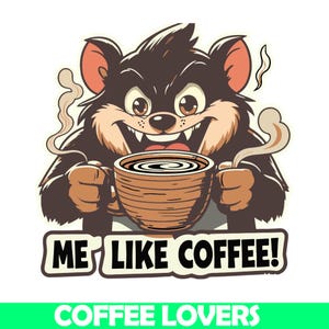 面白いコーヒー愛好家スウェットシャツ | 漫画 Taz にインスパイアされたコーヒーマグアート | かわいいコーヒー中毒者ギフト | カフェイン愛好家パーカー | コーヒーユーモアシャツ