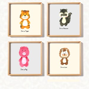 4 Cute Animals Wall-Art Digital Download Printable Art for Home Decor Gallery Wall Decor Room Decor Cartoon Wall-Art for Baby Room Decor