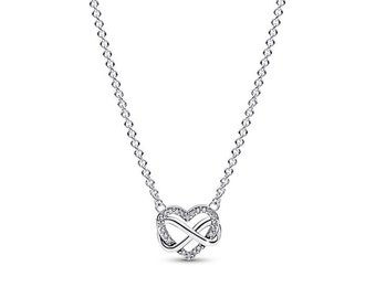 Pandora Silver Infinity Heart Collier Necklace asymmetrical Symbol of Endless Love Custom Handcrafted with Adorable Cute Chain 50cm Long