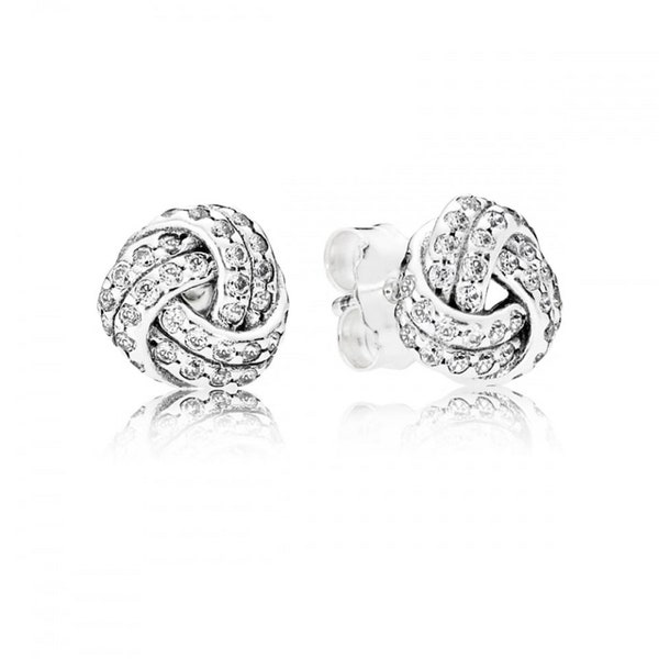 Love Knots Sterling Silver Pandora Stud Earrings New Arrival Women's ALE Marked Silver Knot Studs with Sparkling Curved Design, Must-Have UK