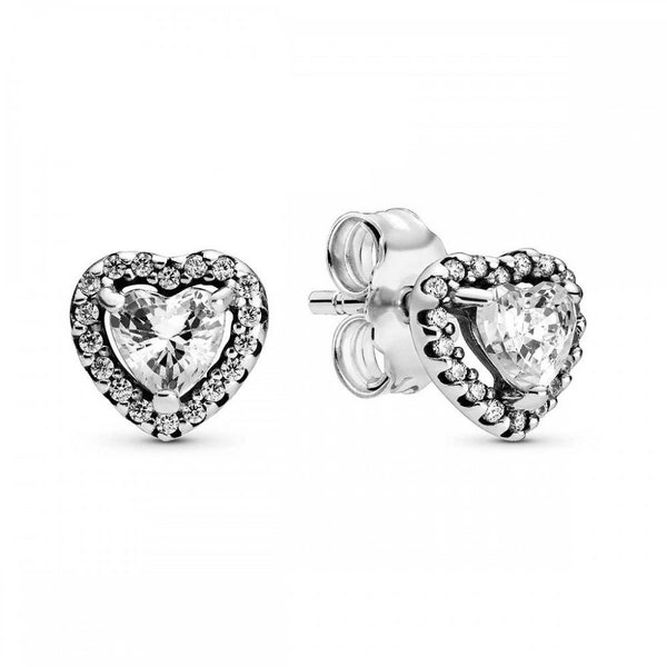 Pandora Sterling Silver Elevated Heart Stud Earrings Sparkling Rhinestone Heart Stud Earring: Trending Unique S925 Jewelry Gift for Her, UK