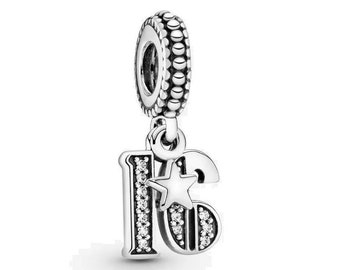 Pandora 16th Celebration Silver Dangle Charm Dangle Charms for Bracelets Stylish Anniversary Jewelry Gift for Her, Authentic Item In UK