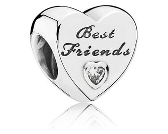 Pandora Sterling Silver Best Friend Friendship Heart Charm Jewellery, Minimalistic Rhinestone Charms for Women, Affordable Now, Must-Have