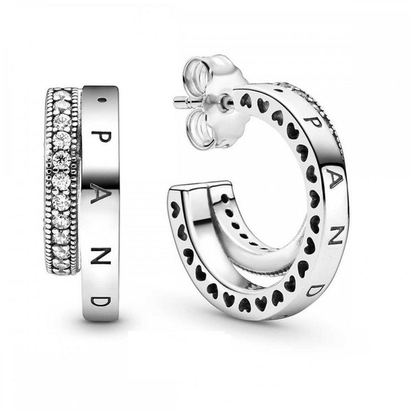 Pave Double Hoop Silver Pandora Earrings New Arrival: Polished Double Circle Earrings from Pandora Moments Collection, Affordable Item UK