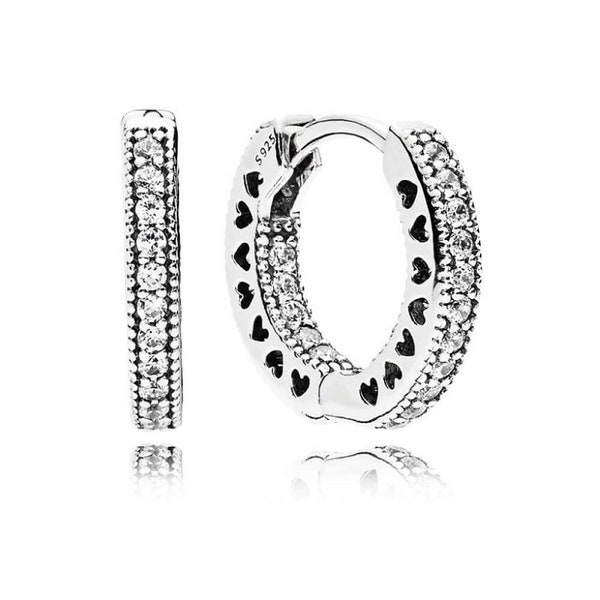 Sterling Silver Pandora Round Circle Hoop Earrings For Women, Women Earrings With Hearts Symbols, Cute Everyday Earrings, Trending Now UK