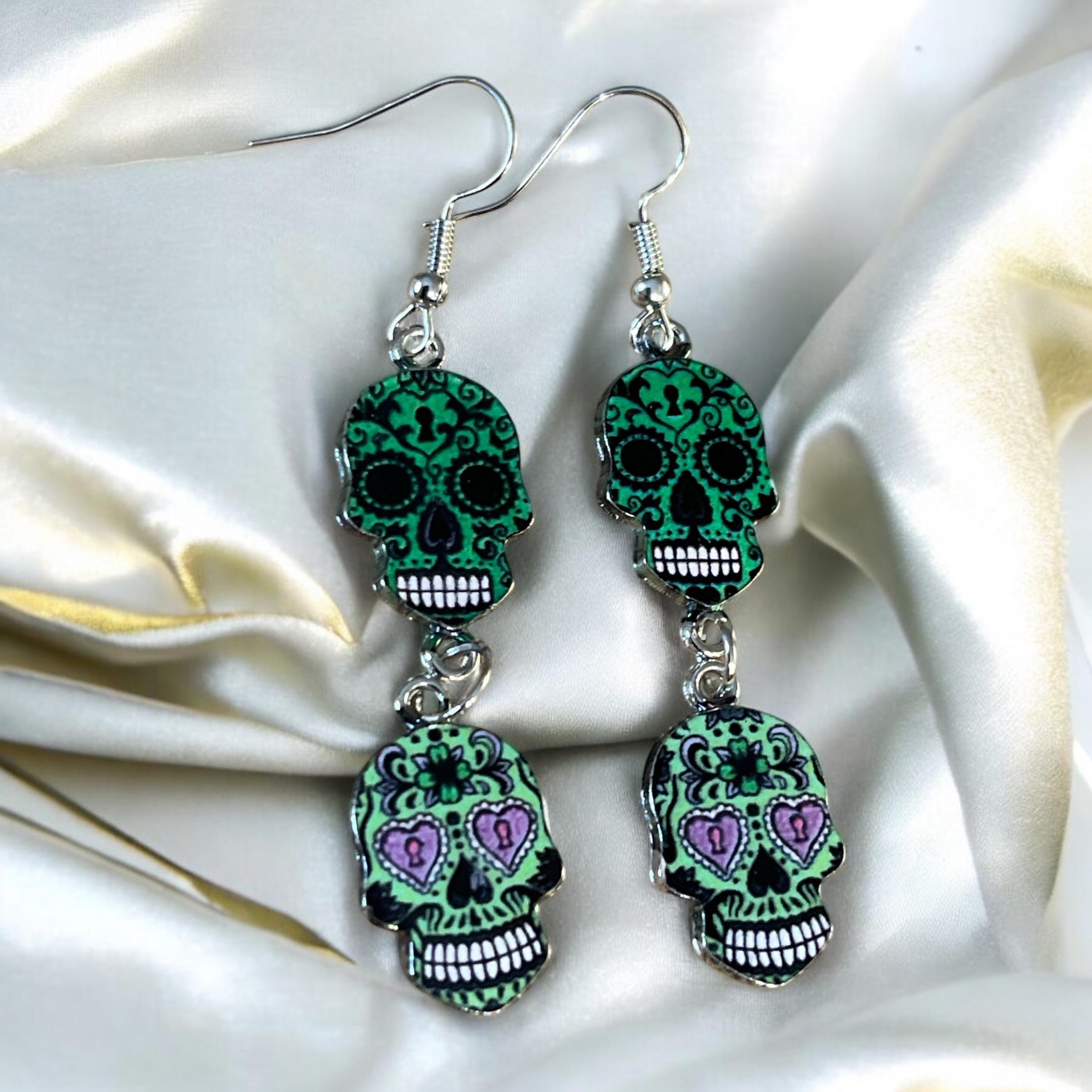 Handmade Sugar Skull Earrings | Colorful Día de los Muertos Accessories - Thumbnail 2