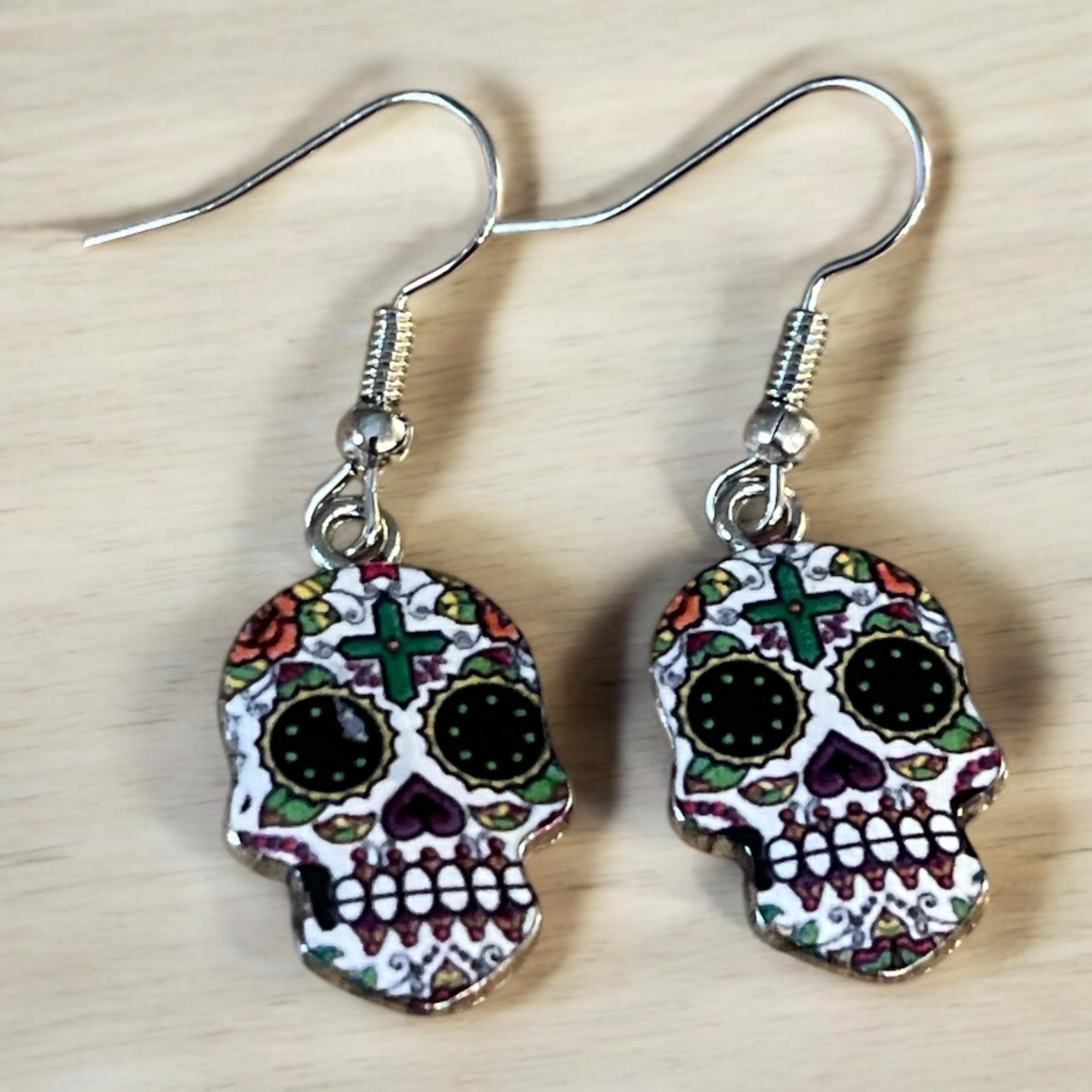 Sugar Skull Earrings for Women | Day of the Dead Jewelry | Festival Accessories - Thumbnail 2