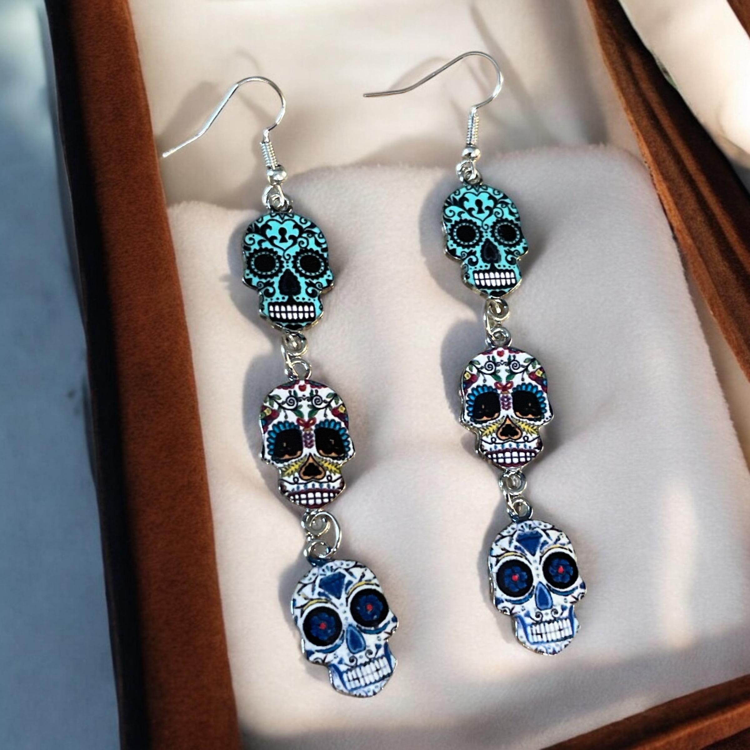 Unique Sugar Skull Earrings | Handmade Boho Jewelry | Skull Accessories - Thumbnail 3
