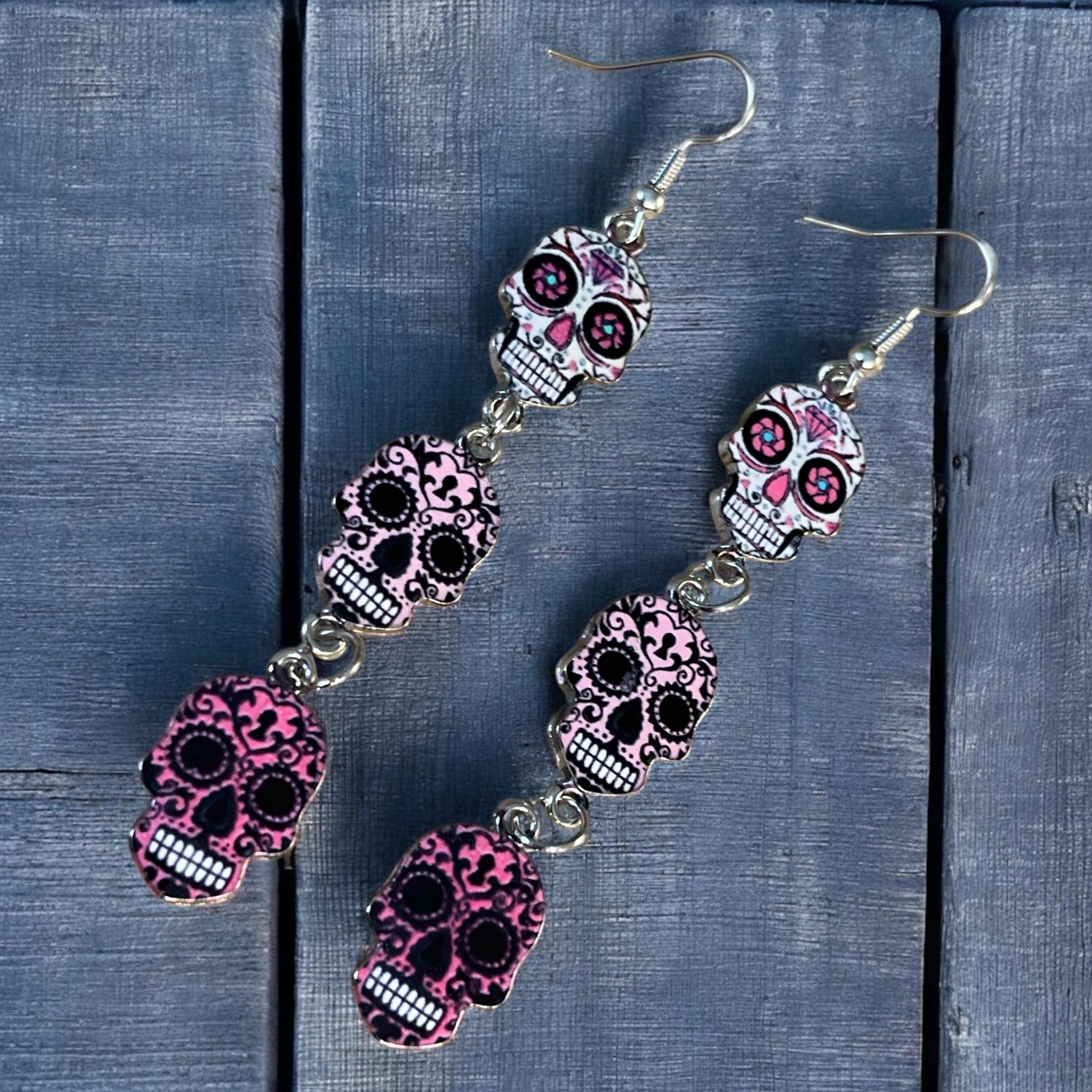 Colorful Skull Earrings | Día de los Muertos Accessories | Statement Jewelry - Thumbnail 4