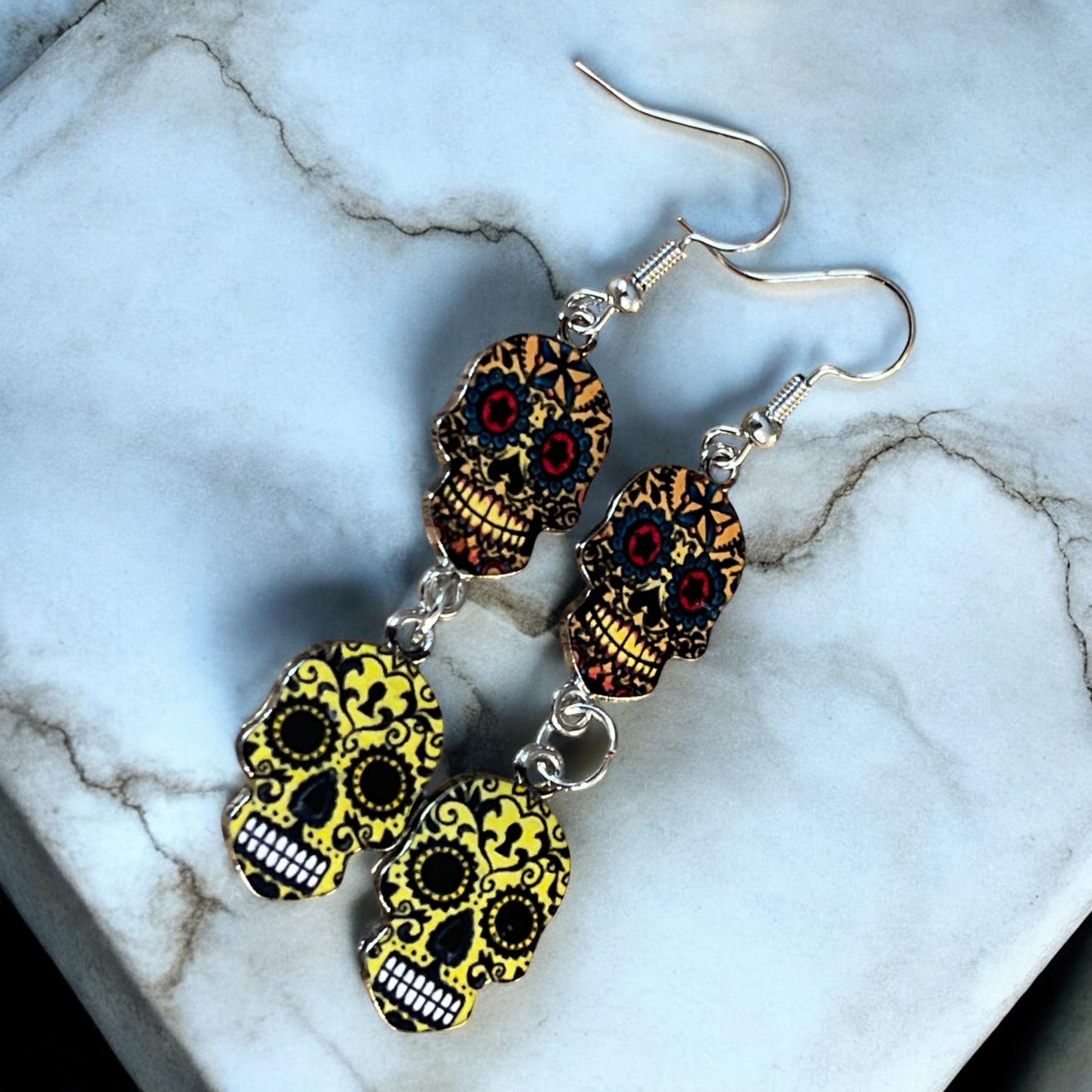 Day of the Dead Sugar Skull Earrings | Mexican Skull Jewelry | Unique Gift - Thumbnail 4