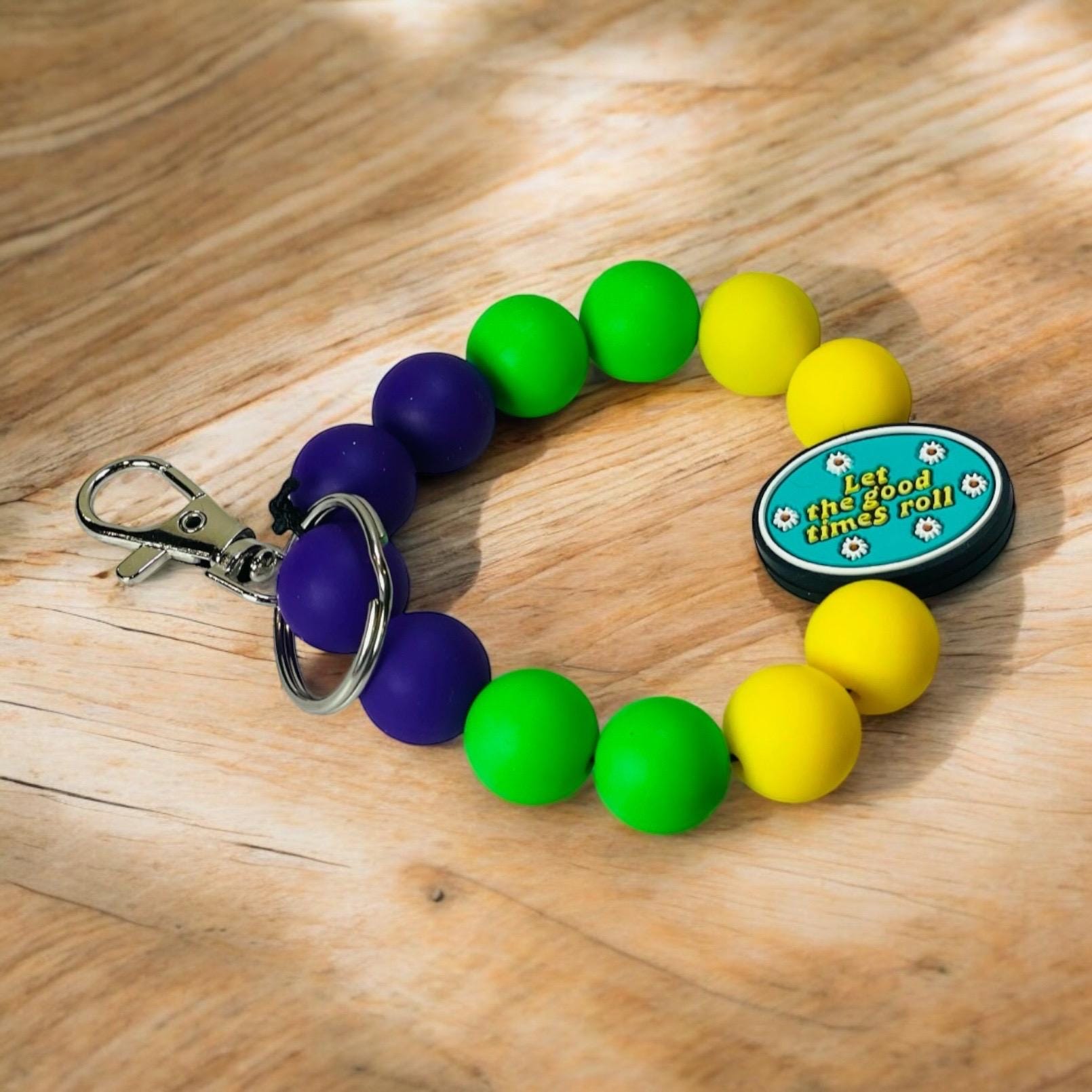 Mardi Gras Focal Wristlet - Beaded Keychain for Parade & Festival Fans - Thumbnail 3
