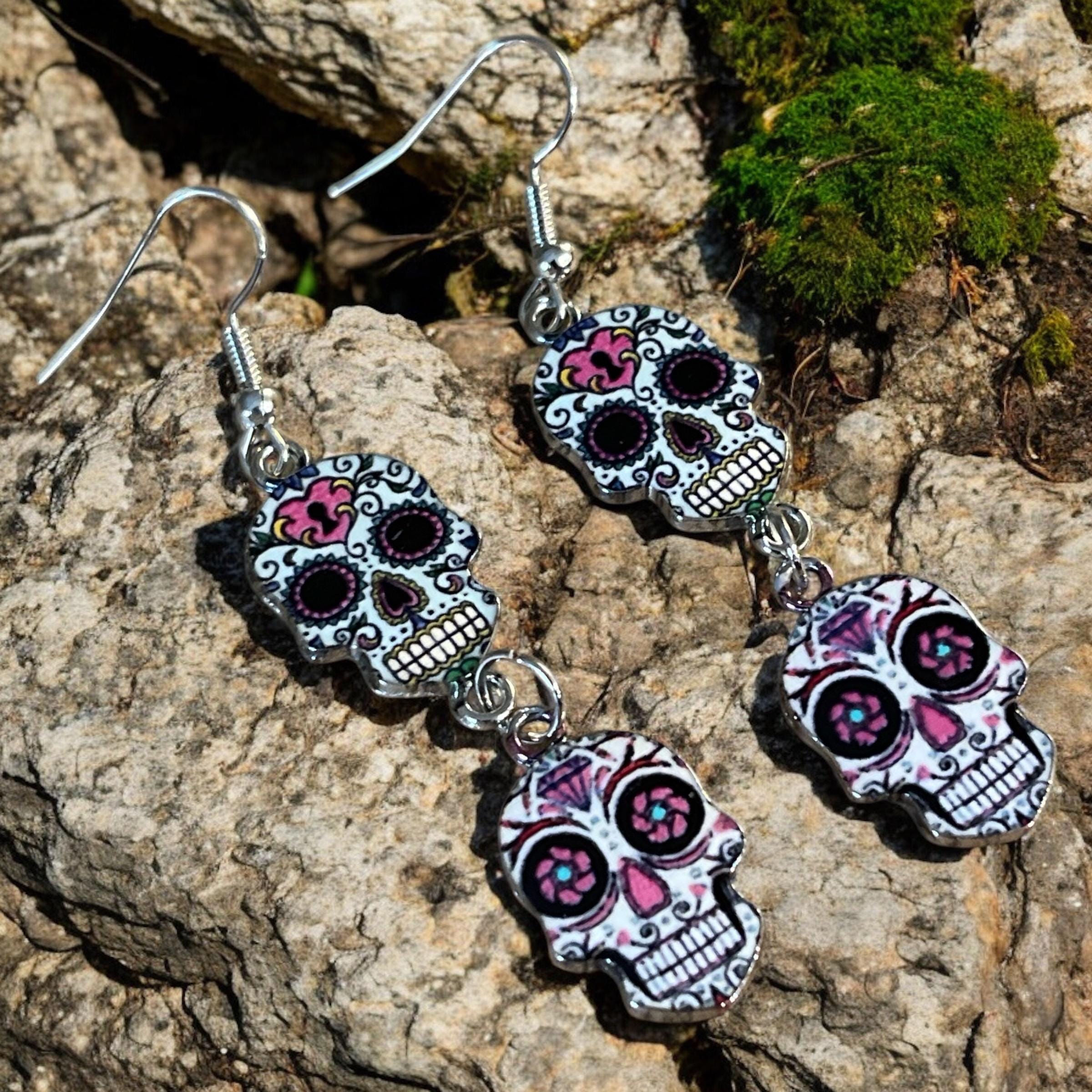 Day of the Dead Earrings | Sugar Skull Jewelry | Bohemian Skull Earrings - Thumbnail 4