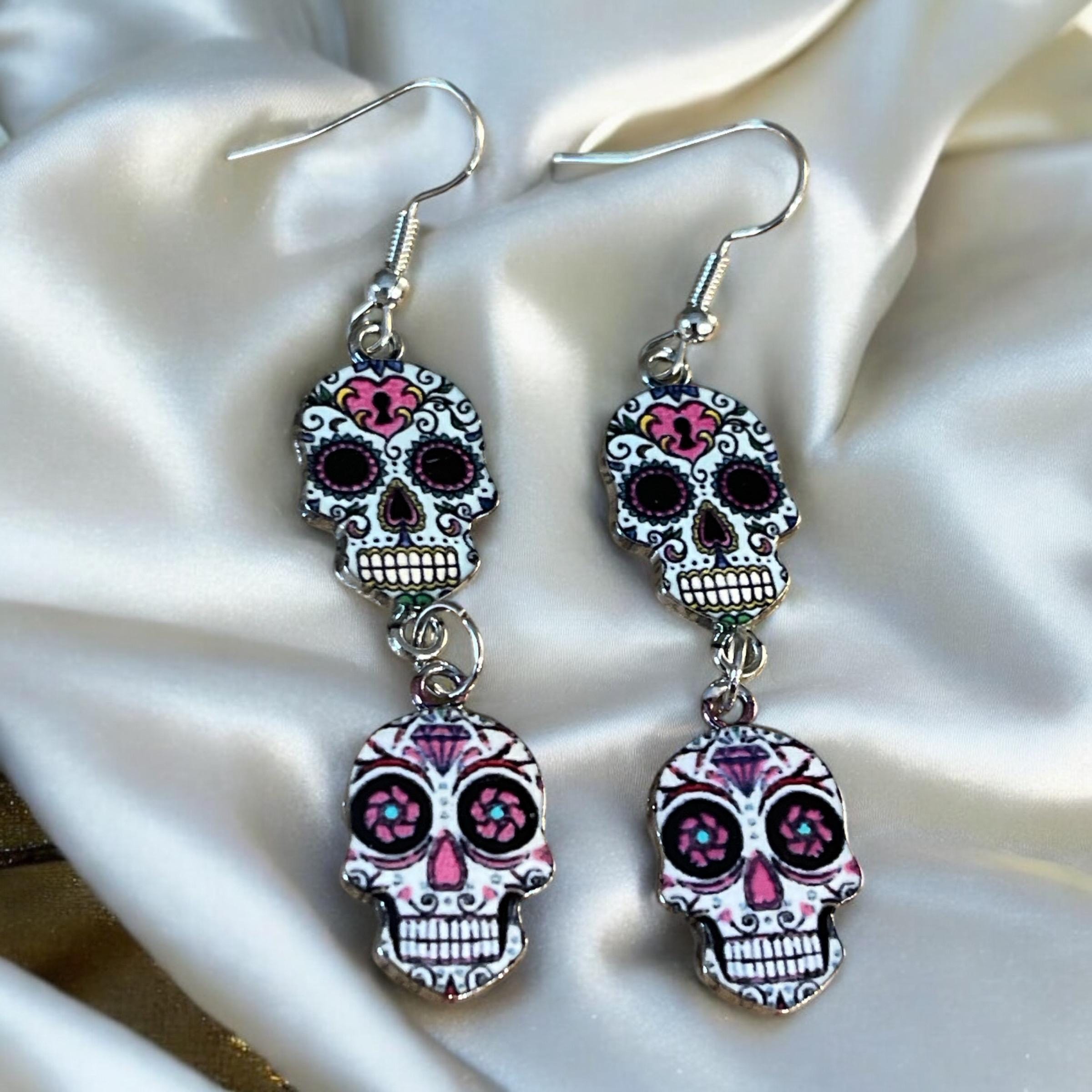Day of the Dead Earrings | Sugar Skull Jewelry | Bohemian Skull Earrings - Image 1