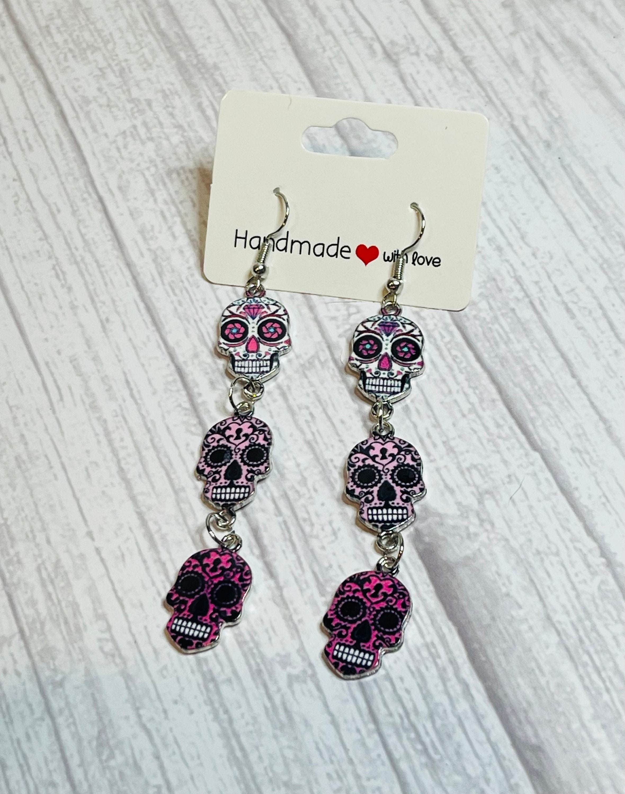 Colorful Skull Earrings | Día de los Muertos Accessories | Statement Jewelry - Thumbnail 5