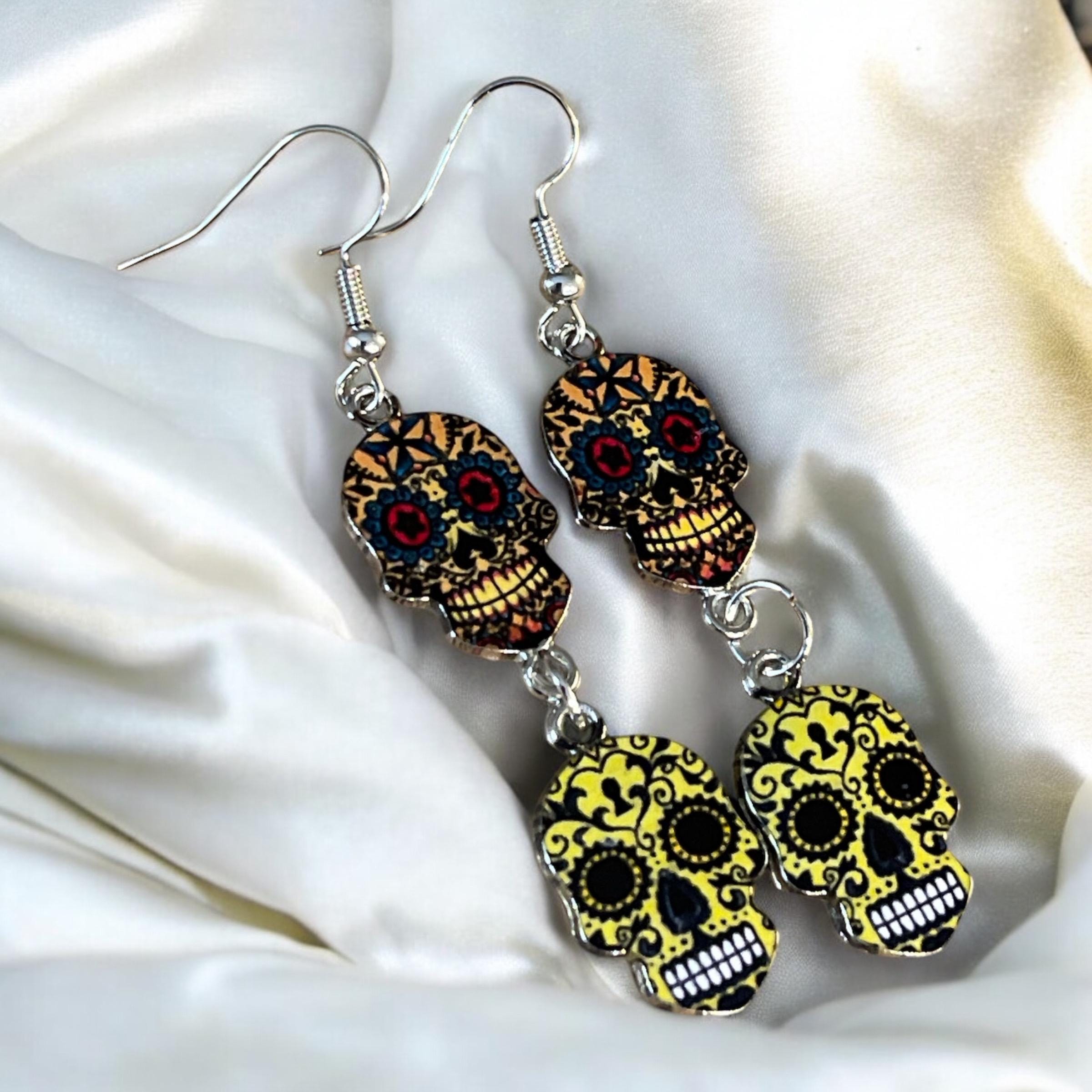Day of the Dead Sugar Skull Earrings | Mexican Skull Jewelry | Unique Gift - Thumbnail 3