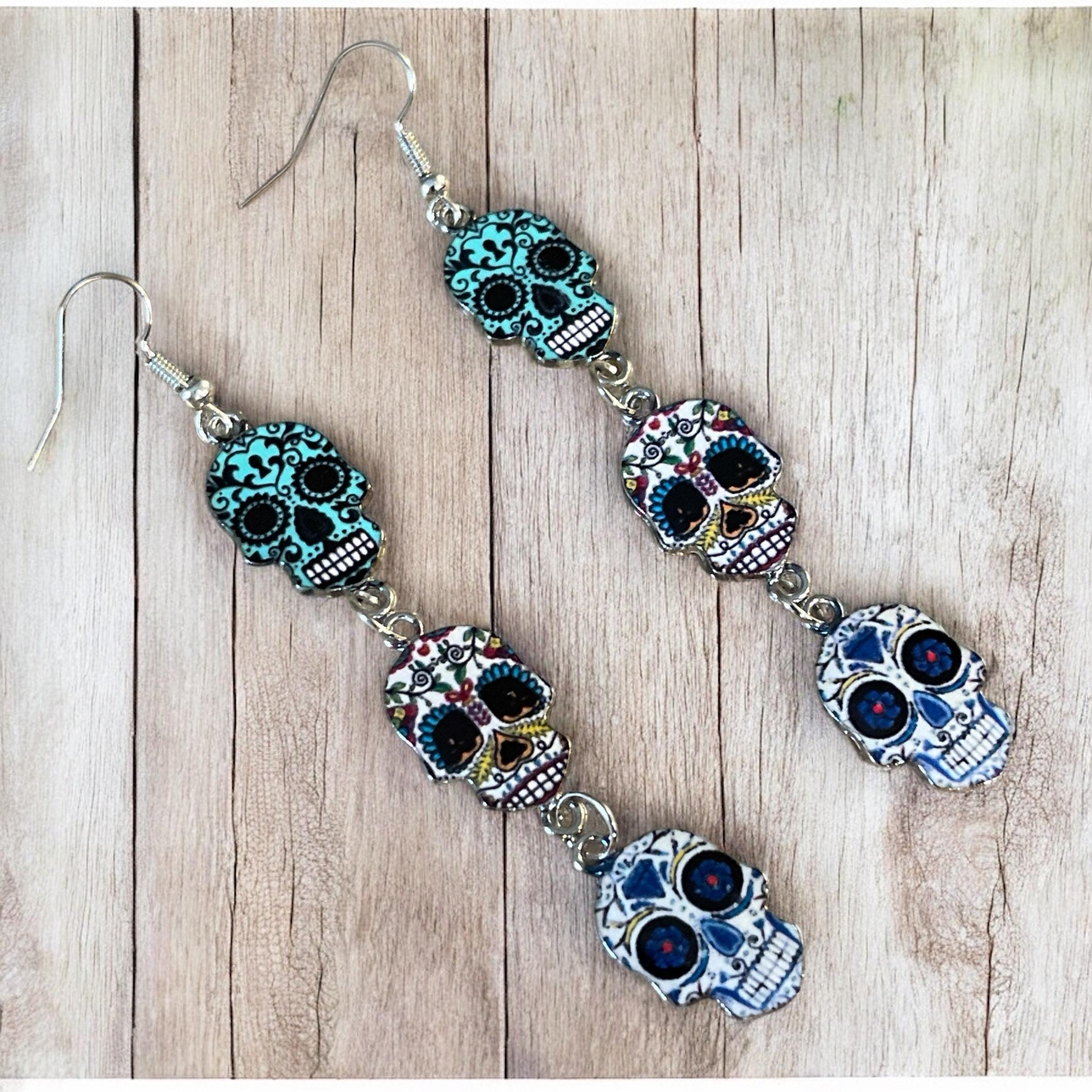 Unique Sugar Skull Earrings | Handmade Boho Jewelry | Skull Accessories - Image 1
