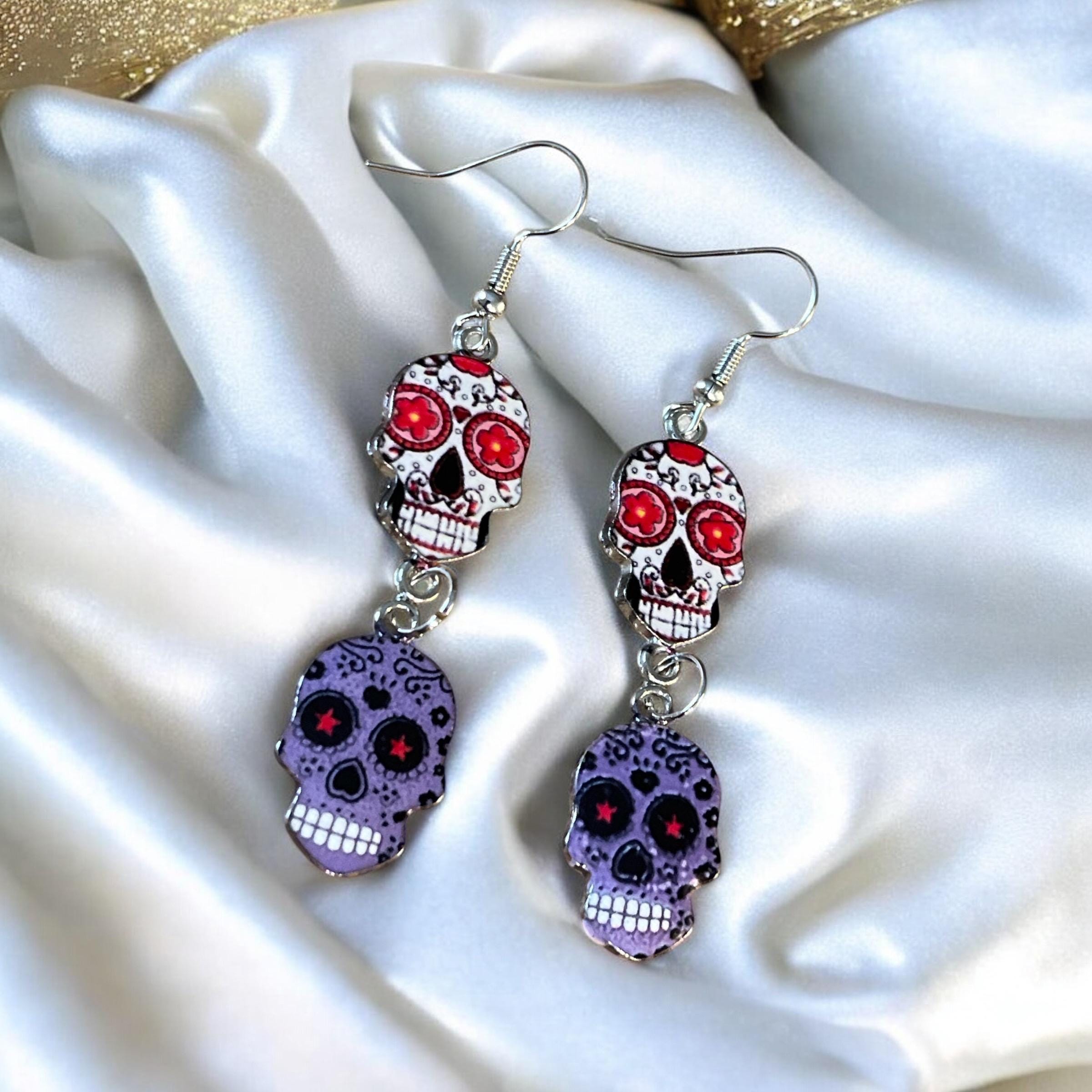 Bright Sugar Skull Earrings | Boho Jewelry | Día de los Muertos Inspired Gift - Thumbnail 2